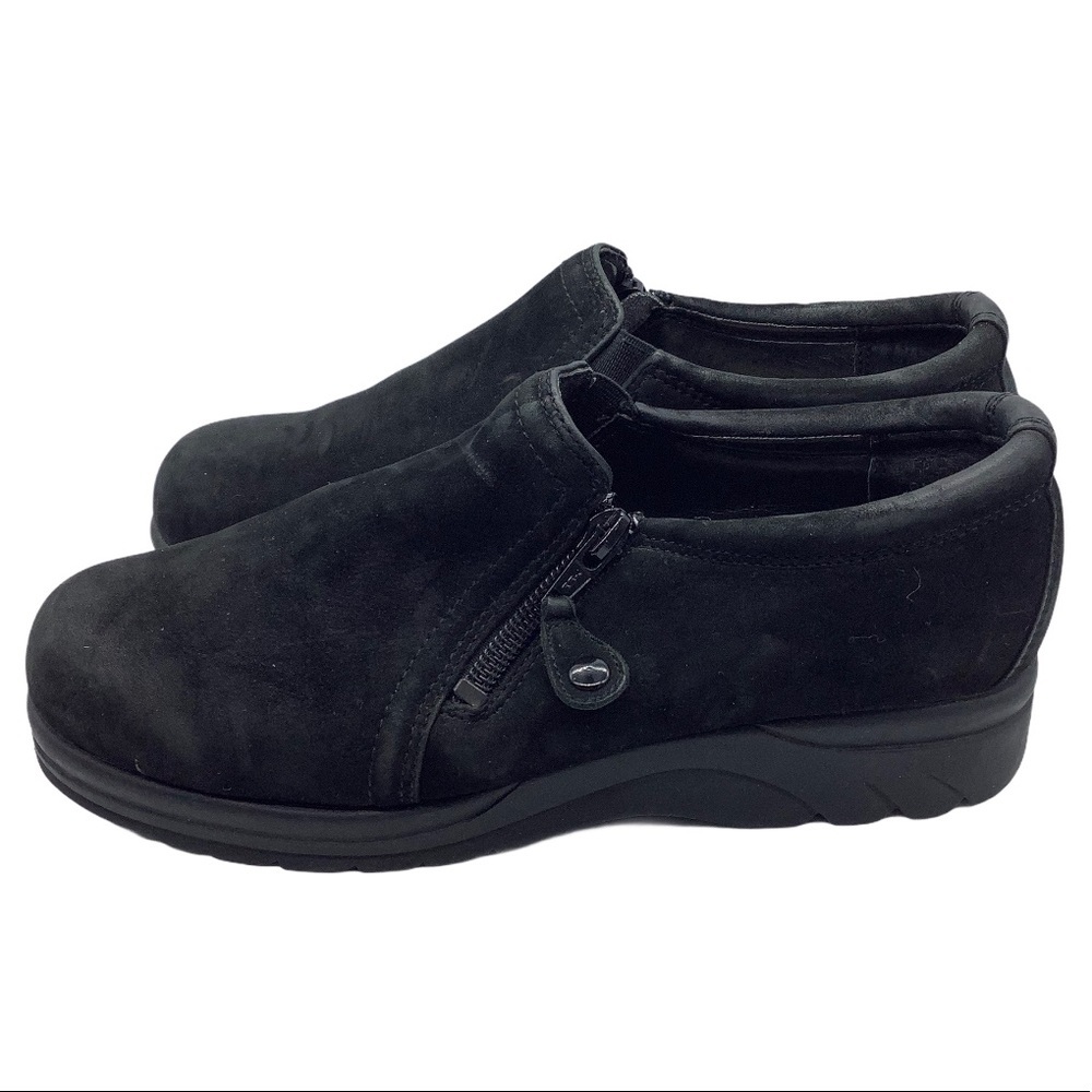 Maine Woods Suede Clogs Loafers Women Size 6 Black Side Zip Business Casual